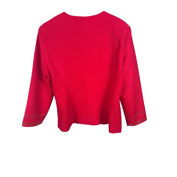 EY Boutique Jacket and Pencil Skirt Set Women's Size 16 Red Embellished Full Zip - Picture 2 of 13